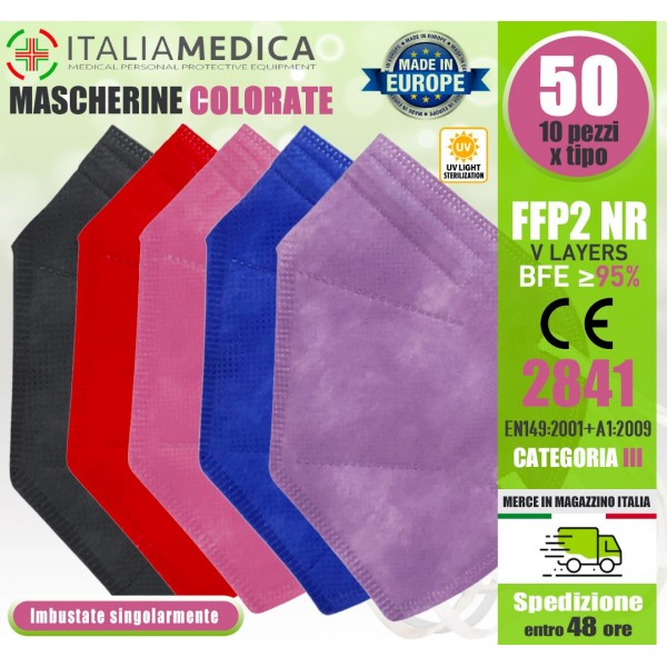 Mascherina FFP2 BLU Italiamedica Certificata CE2841 DPI Cat.III Made in EU