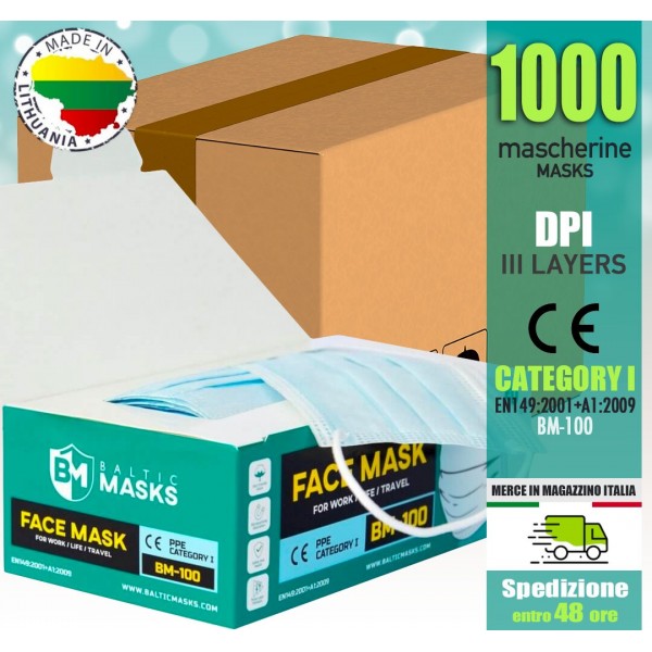 1000 Mascherine DPI CE EN149:2001+A1:2009 Baltic Masks BM-100 Made in EU